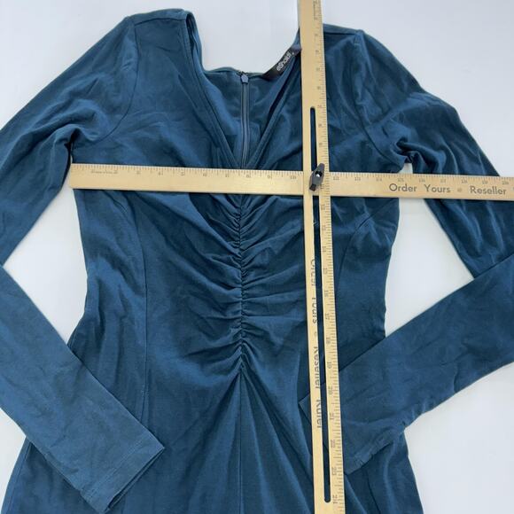 eShakti Dress Womens 4 Blue Long Sleeve Midi Ruched Bodice Flare Cotton Spandex - Picture 5 of 7